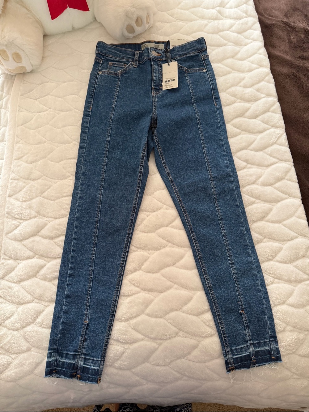 NEW! Topshop Moto Jamie Front Seamed High Rise Raw Hem Jeans size 26 length 28